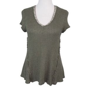 JUICY COUTURE Gray Waffle Metallic Knit Embellished V-Neck Tunic Tee Small